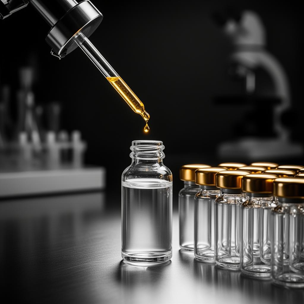 Controllo qualità EXOCELL — siero in cleanroom con accenti dorati