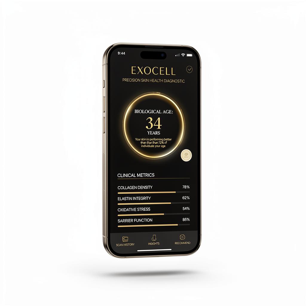 EXOCELL Skin Longevity AI — schermata Età Biologica sull'iPhone